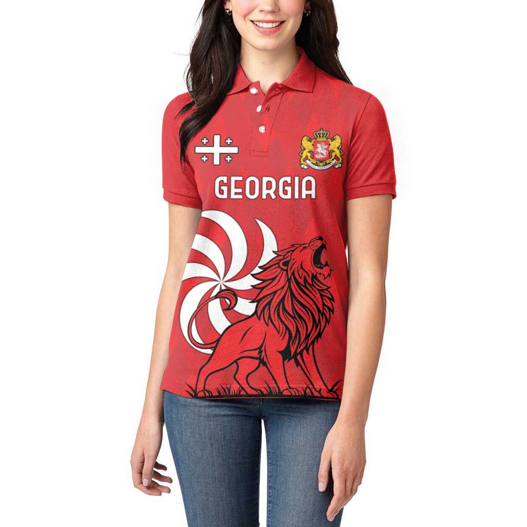Personalized Georgia Women Polo Shirt Lion Borjgali - Wonder Print Shop