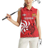 Personalized Georgia Women Sleeveless Polo Shirt Lion Borjgali - Wonder Print Shop