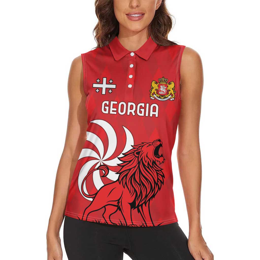 Personalized Georgia Women Sleeveless Polo Shirt Lion Borjgali - Wonder Print Shop