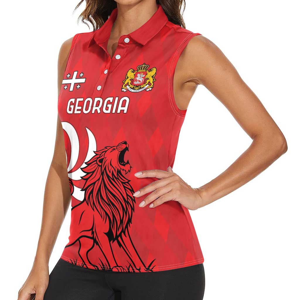 Personalized Georgia Women Sleeveless Polo Shirt Lion Borjgali - Wonder Print Shop