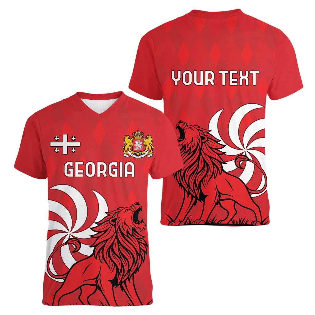 Personalized Georgia Women V-Neck T-Shirt Lion Borjgali - Wonder Print Shop
