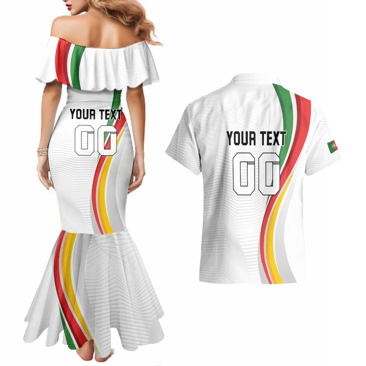 Custom Portugal Football Couples Matching Mermaid Dress and Hawaiian Shirt A Selecao das Quinas Dragon Mascot
