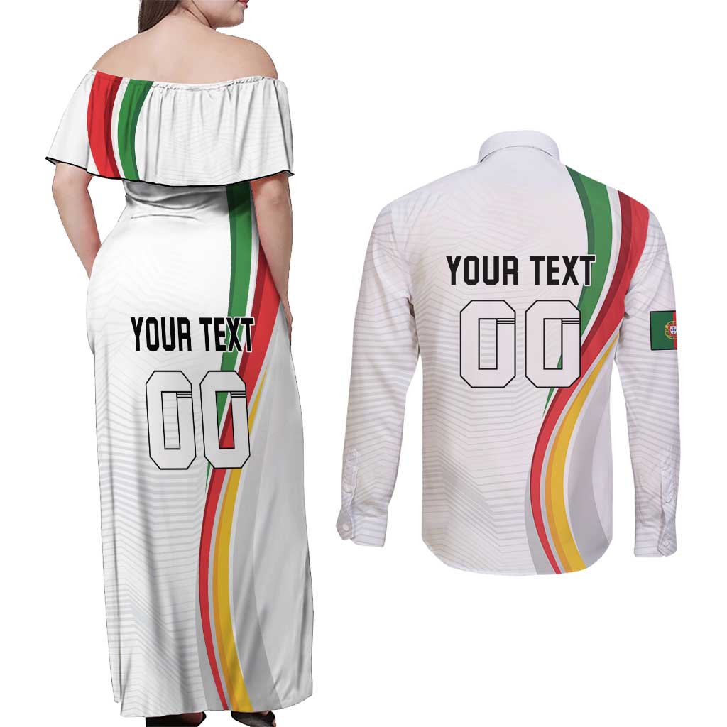 Custom Portugal Football Couples Matching Off Shoulder Maxi Dress and Long Sleeve Button Shirt A Selecao das Quinas Dragon Mascot