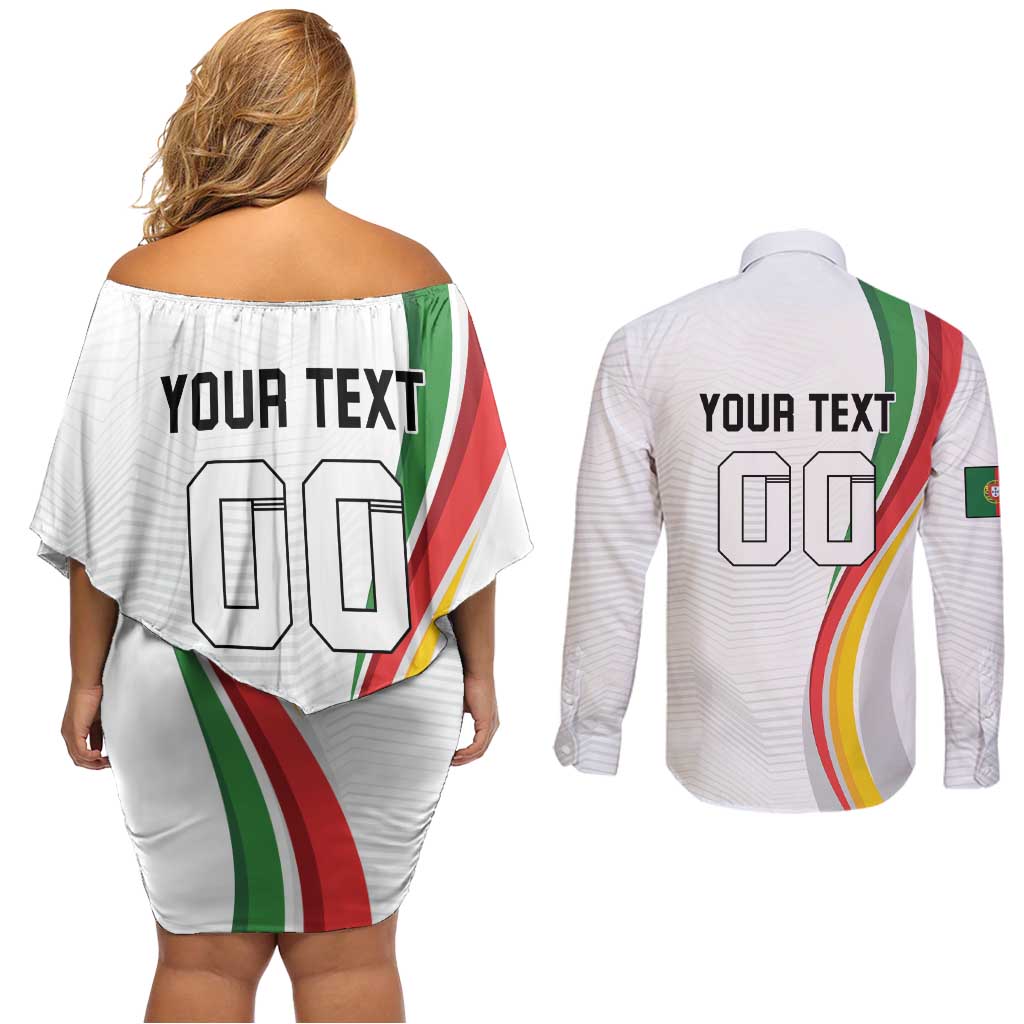 Custom Portugal Football Couples Matching Off Shoulder Short Dress and Long Sleeve Button Shirt A Selecao das Quinas Dragon Mascot