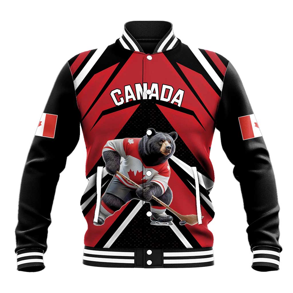 Custom Canada Hockey Baseball Jacket Black Bear Playing Ice Hockey