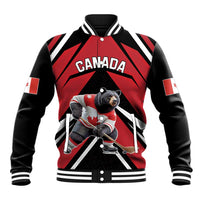 Custom Canada Hockey Baseball Jacket Black Bear Playing Ice Hockey