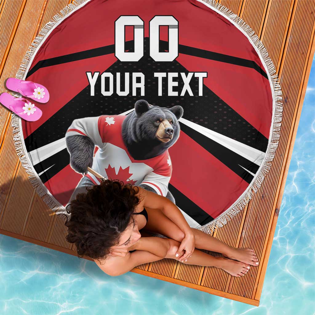 Custom Canada Hockey Beach Blanket Black Bear Playing Ice Hockey