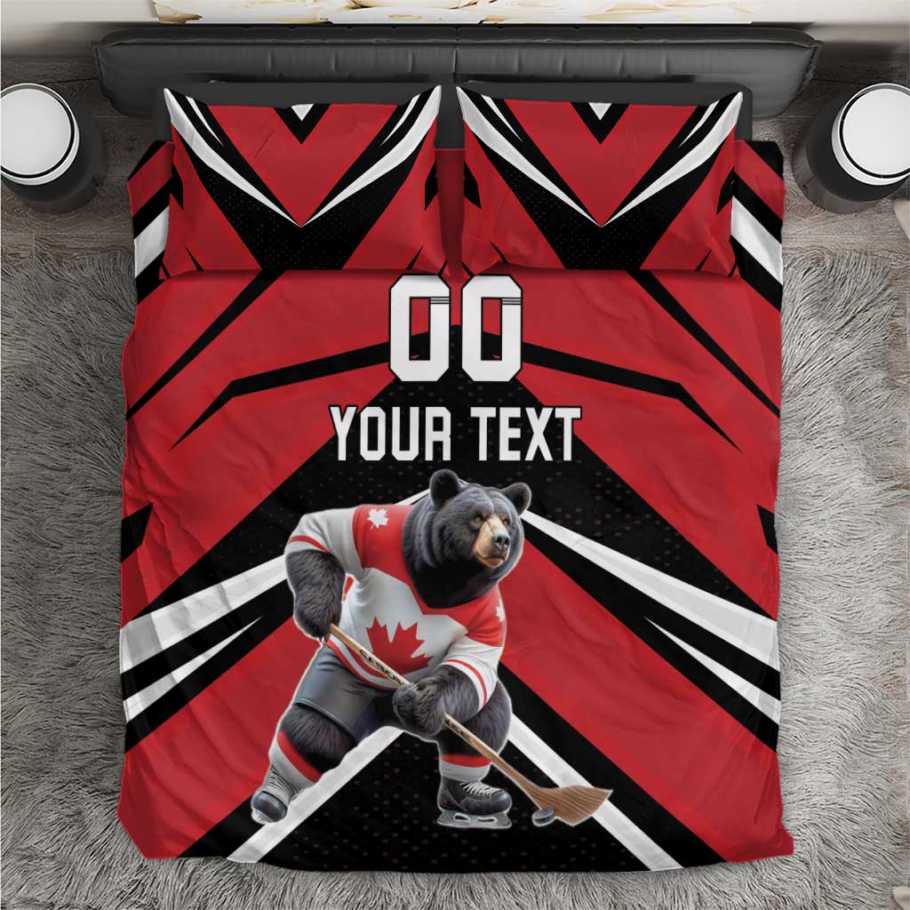 Custom Canada Hockey Bedding Set Black Bear Playing Ice Hockey