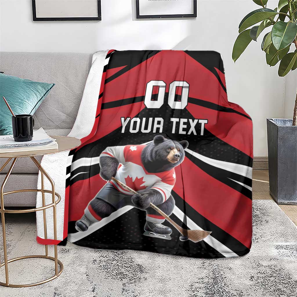 Custom Canada Hockey Blanket Black Bear Playing Ice Hockey