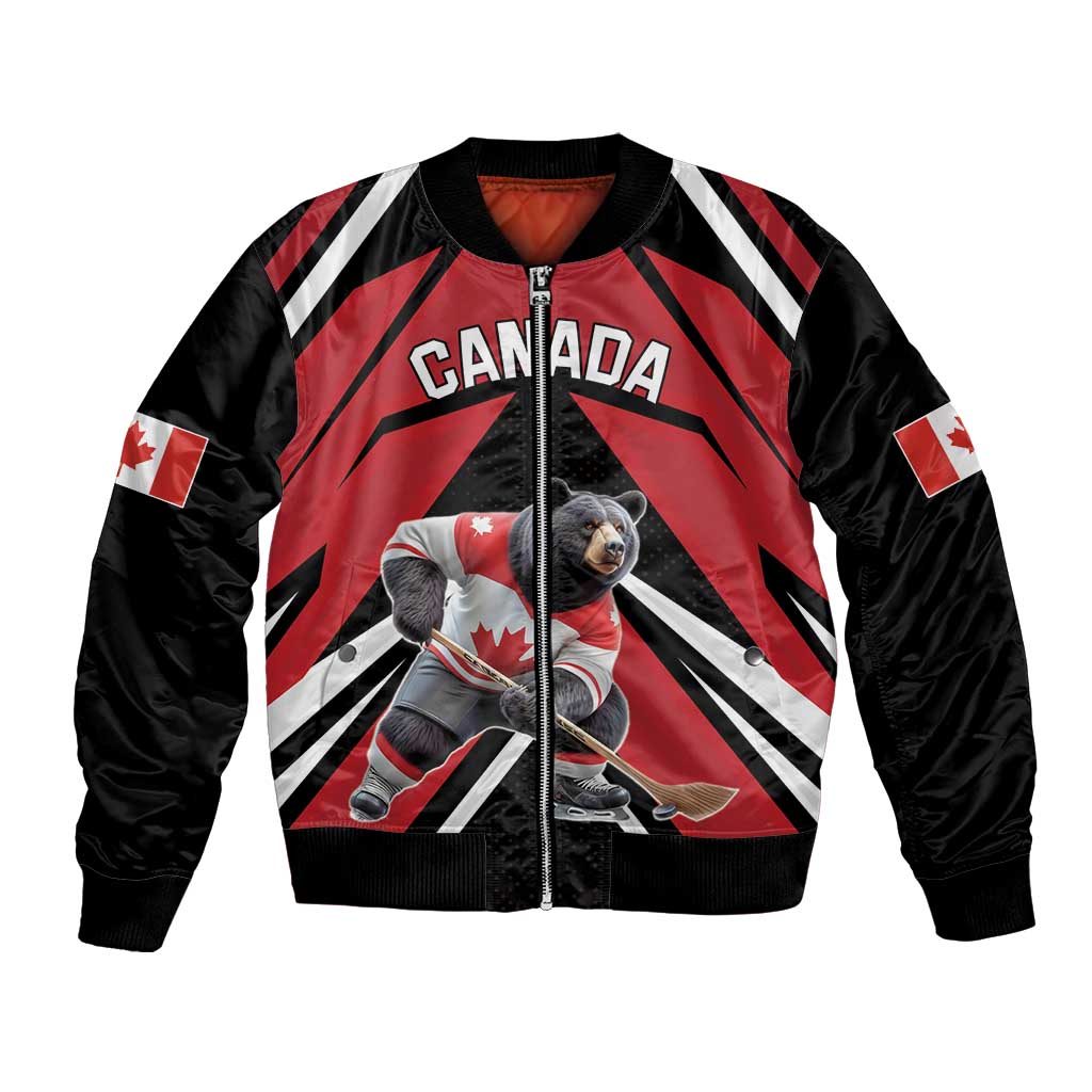 Custom Canada Hockey Bomber Jacket Black Bear Playing Ice Hockey