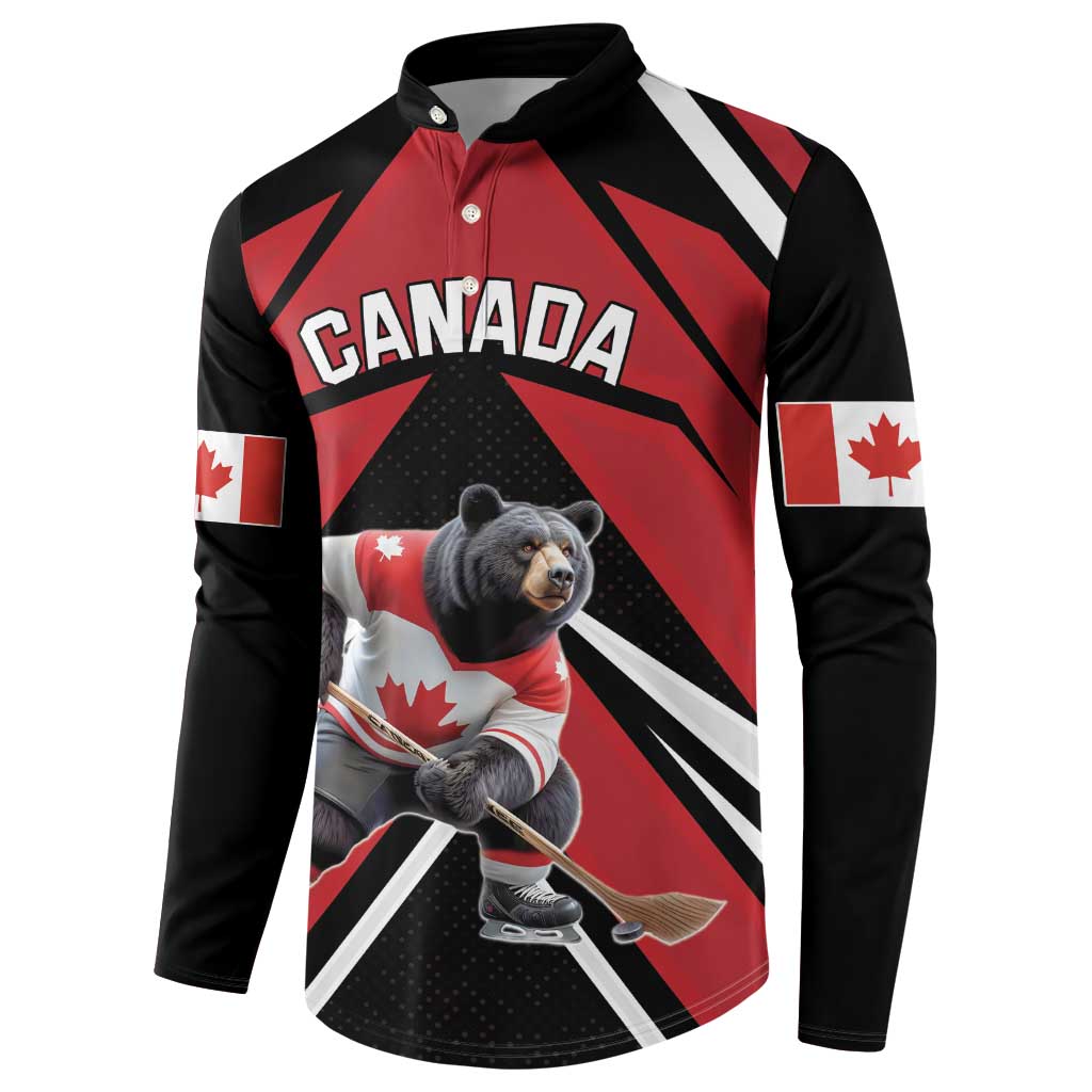 Custom Canada Hockey Button Sweatshirt Black Bear Playing Ice Hockey