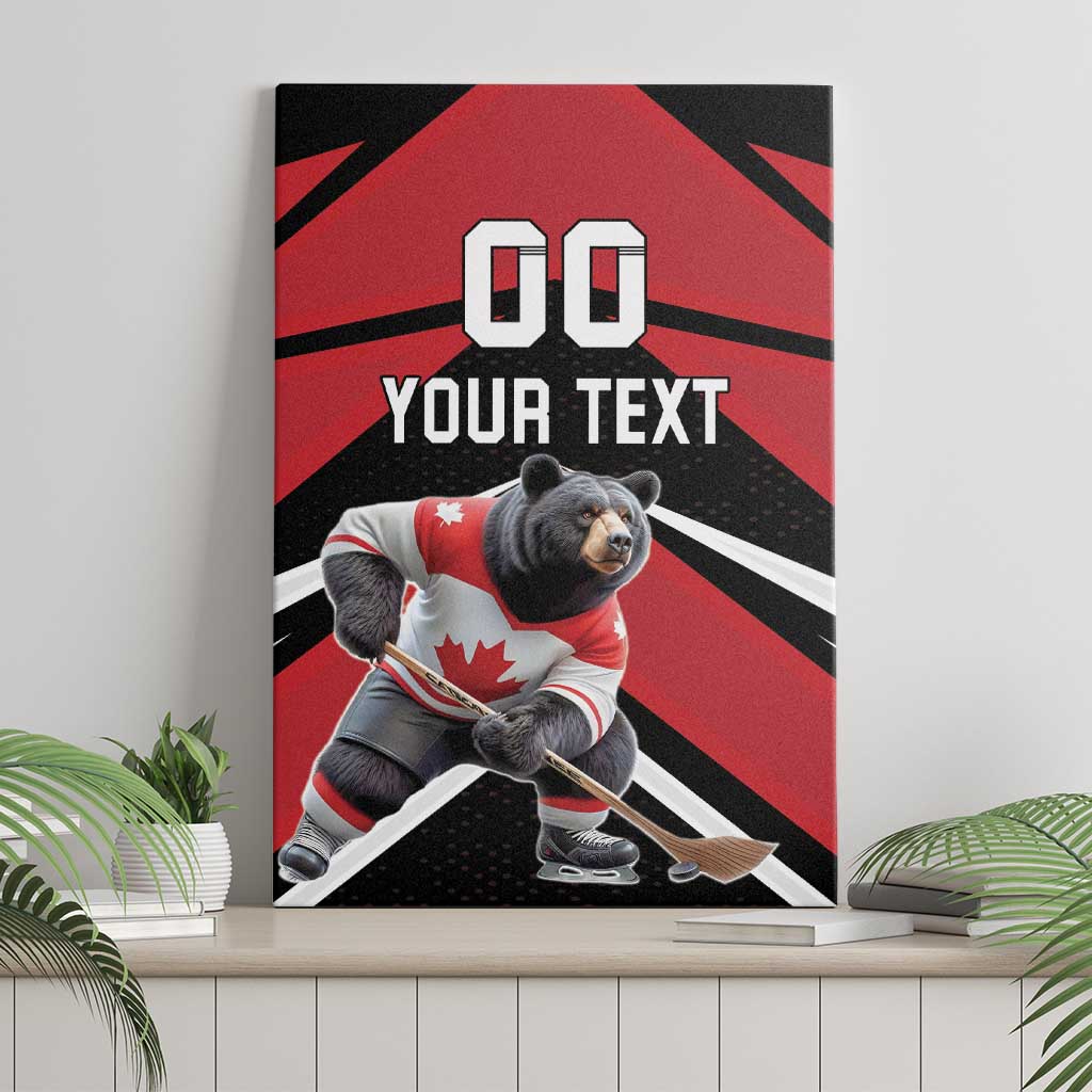 Custom Canada Hockey Canvas Wall Art Black Bear Playing Ice Hockey