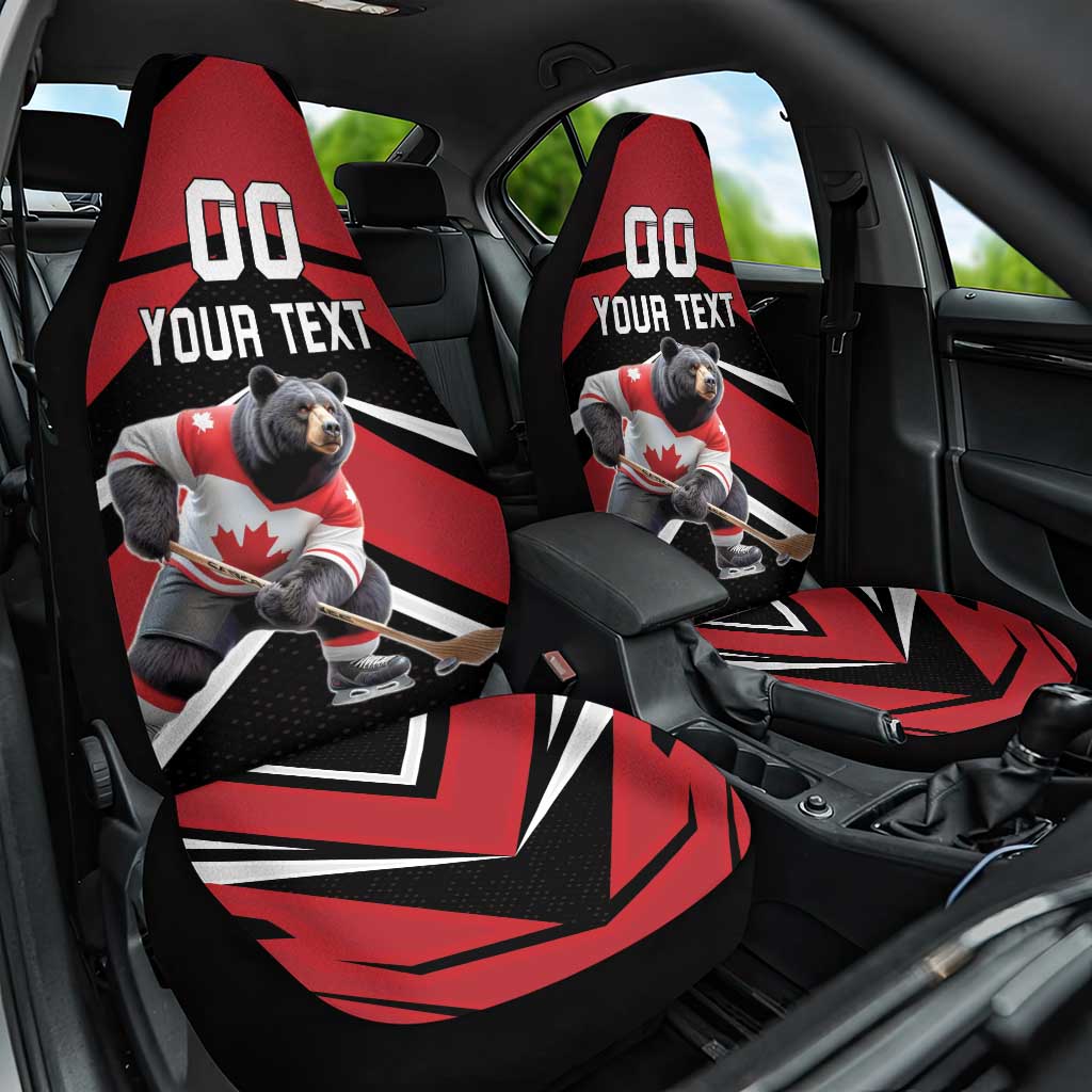 Custom Canada Hockey Car Seat Cover Black Bear Playing Ice Hockey