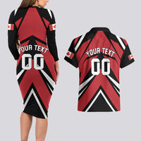 Custom Canada Hockey Couples Matching Long Sleeve Bodycon Dress and Hawaiian Shirt Black Bear Playing Ice Hockey