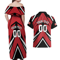 Custom Canada Hockey Couples Matching Off Shoulder Maxi Dress and Hawaiian Shirt Black Bear Playing Ice Hockey