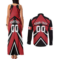 Custom Canada Hockey Couples Matching Tank Maxi Dress and Long Sleeve Button Shirt Black Bear Playing Ice Hockey