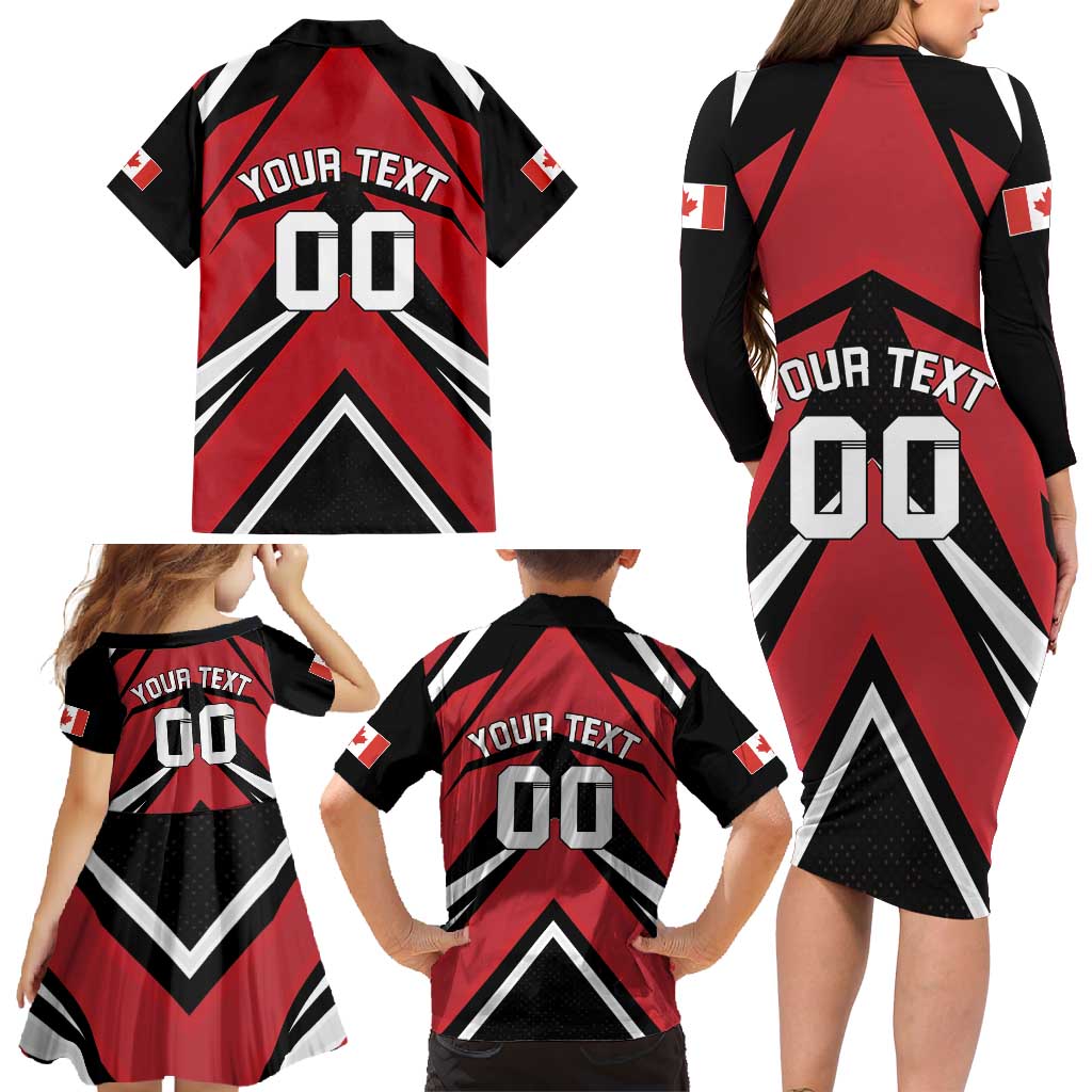 Custom Canada Hockey Family Matching Long Sleeve Bodycon Dress and Hawaiian Shirt Black Bear Playing Ice Hockey