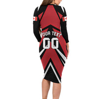 Custom Canada Hockey Family Matching Long Sleeve Bodycon Dress and Hawaiian Shirt Black Bear Playing Ice Hockey