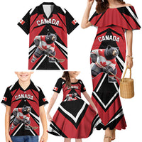 Custom Canada Hockey Family Matching Mermaid Dress and Hawaiian Shirt Black Bear Playing Ice Hockey