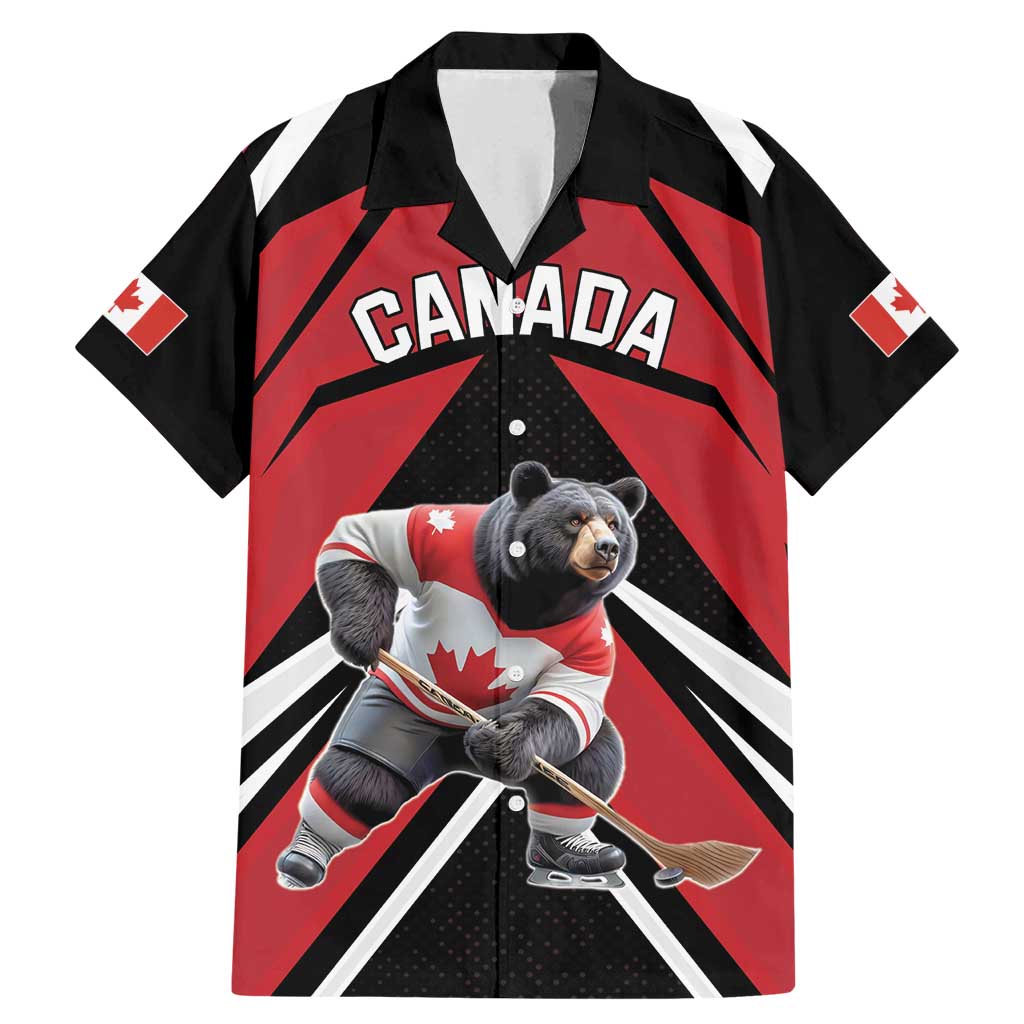 Custom Canada Hockey Family Matching Mermaid Dress and Hawaiian Shirt Black Bear Playing Ice Hockey