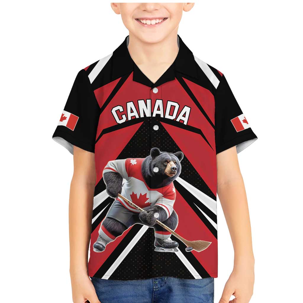 Custom Canada Hockey Family Matching Mermaid Dress and Hawaiian Shirt Black Bear Playing Ice Hockey