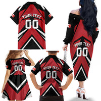 Custom Canada Hockey Family Matching Off The Shoulder Long Sleeve Dress and Hawaiian Shirt Black Bear Playing Ice Hockey