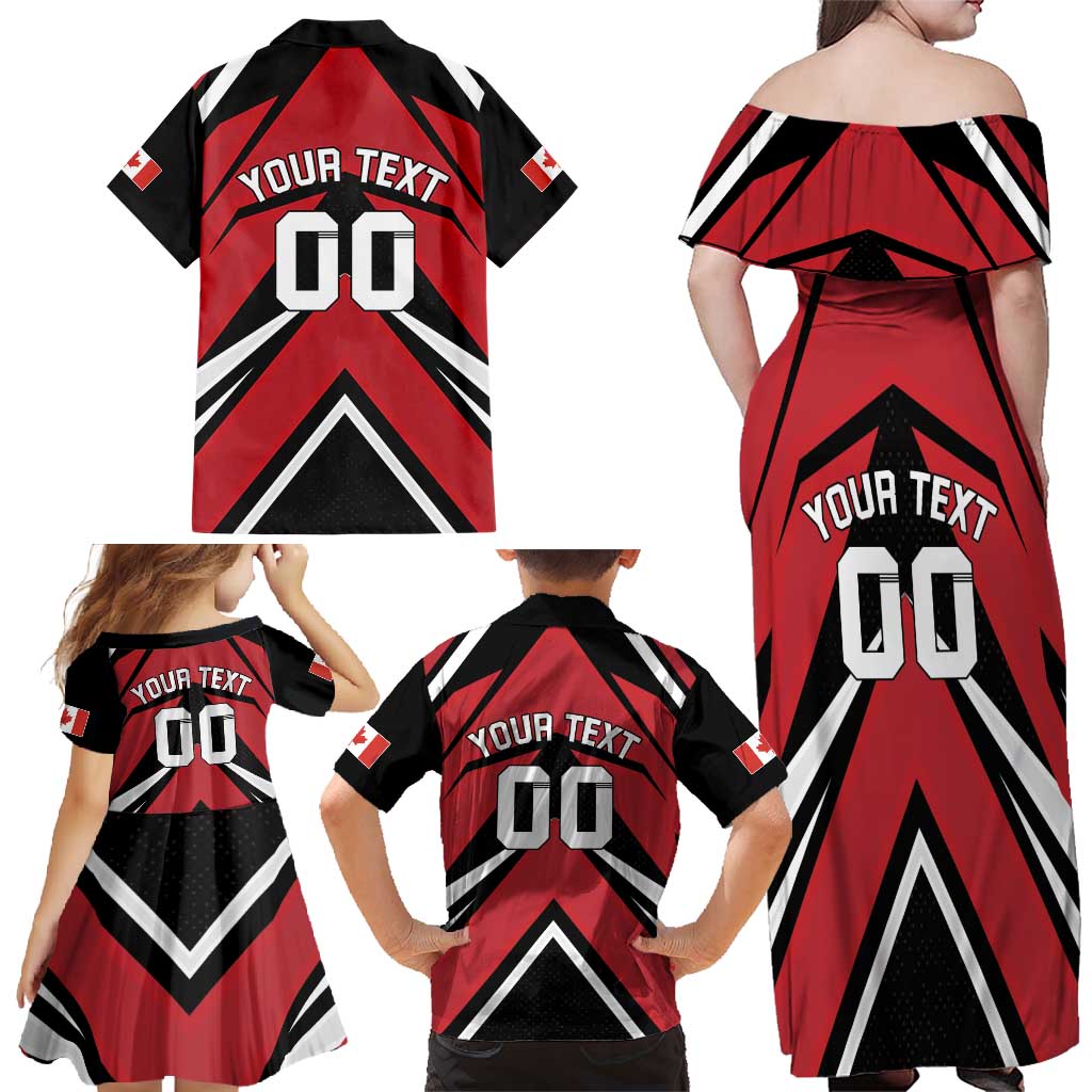 Custom Canada Hockey Family Matching Off Shoulder Maxi Dress and Hawaiian Shirt Black Bear Playing Ice Hockey