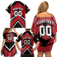 Custom Canada Hockey Family Matching Off Shoulder Short Dress and Hawaiian Shirt Black Bear Playing Ice Hockey
