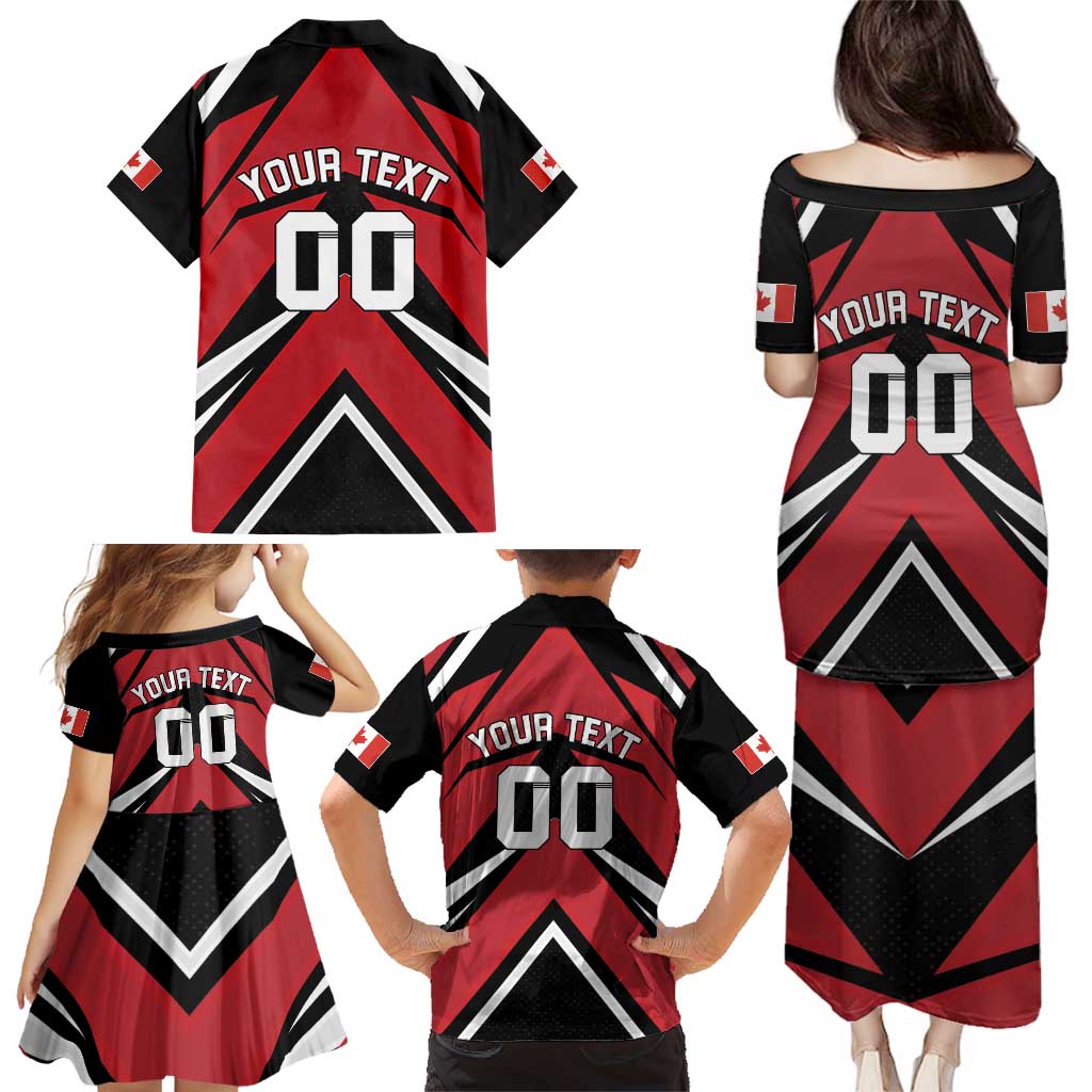Custom Canada Hockey Family Matching Puletasi and Hawaiian Shirt Black Bear Playing Ice Hockey