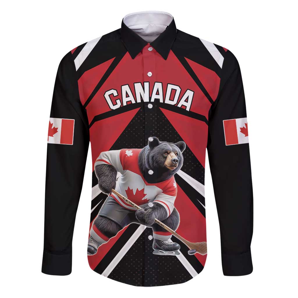 Custom Canada Hockey Family Matching Puletasi and Hawaiian Shirt Black Bear Playing Ice Hockey