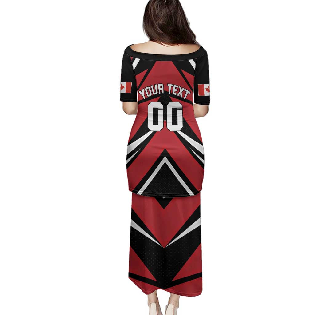 Custom Canada Hockey Family Matching Puletasi and Hawaiian Shirt Black Bear Playing Ice Hockey