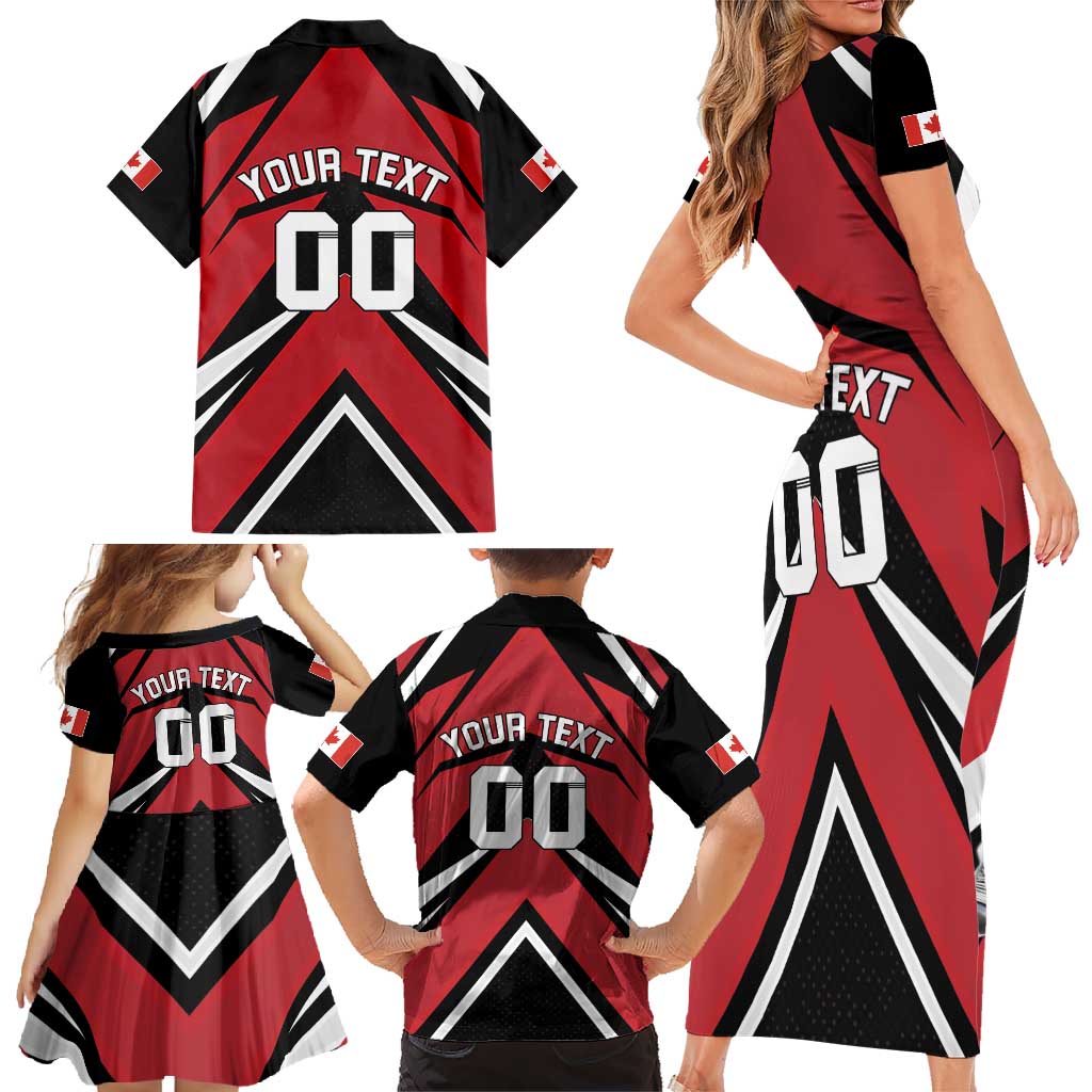 Custom Canada Hockey Family Matching Short Sleeve Bodycon Dress and Hawaiian Shirt Black Bear Playing Ice Hockey