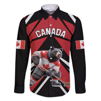 Custom Canada Hockey Family Matching Short Sleeve Bodycon Dress and Hawaiian Shirt Black Bear Playing Ice Hockey