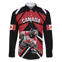 Custom Canada Hockey Family Matching Tank Maxi Dress and Hawaiian Shirt Black Bear Playing Ice Hockey