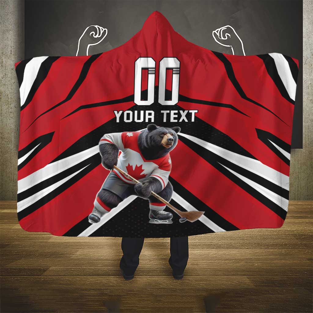 Custom Canada Hockey Hooded Blanket Black Bear Playing Ice Hockey