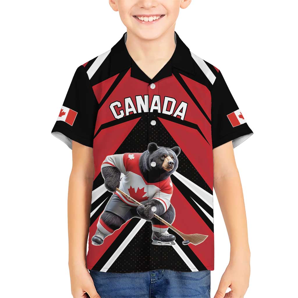 Custom Canada Hockey Kid Hawaiian Shirt Black Bear Playing Ice Hockey