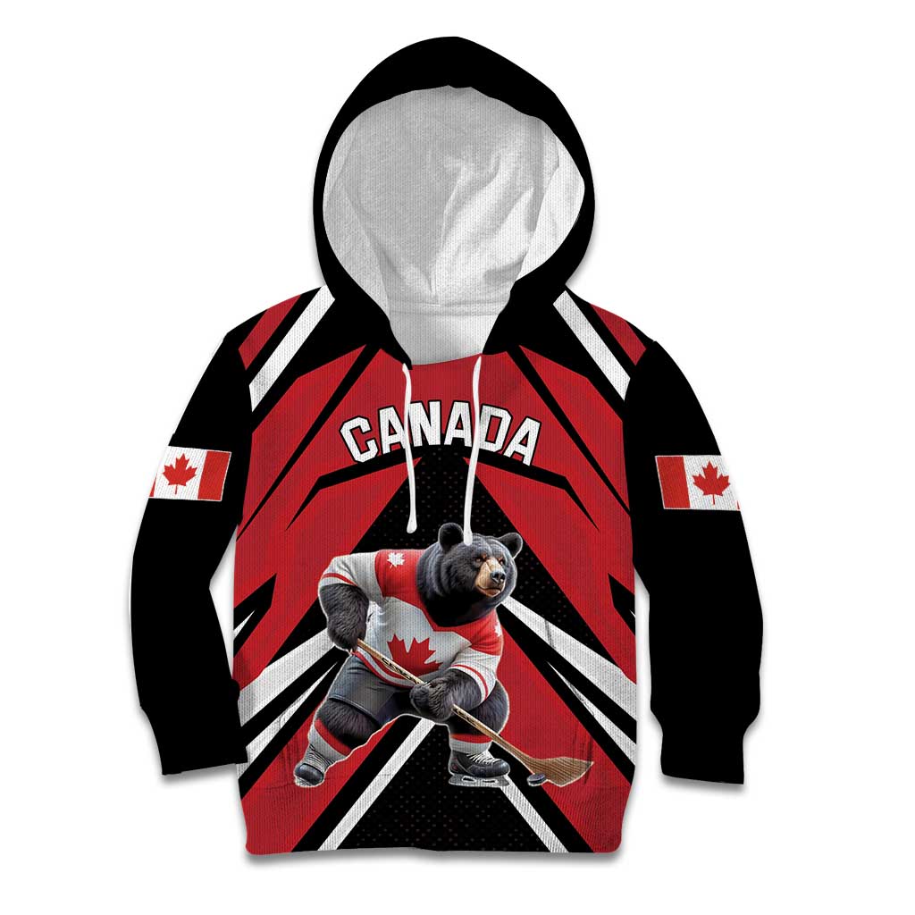 Custom Canada Hockey Kid Hoodie Black Bear Playing Ice Hockey