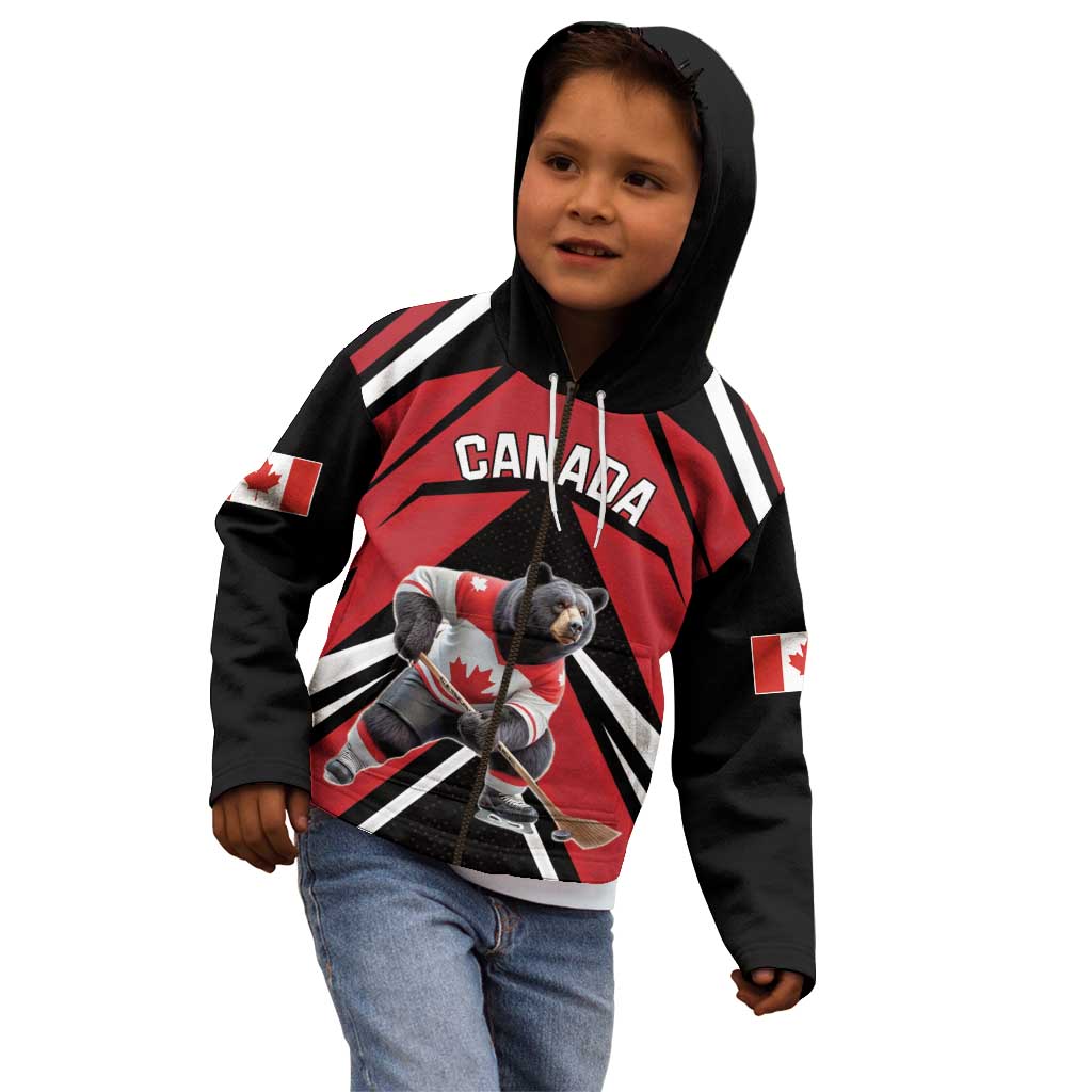Custom Canada Hockey Kid Hoodie Black Bear Playing Ice Hockey