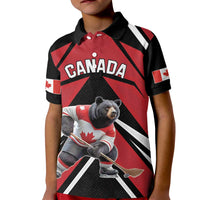Custom Canada Hockey Kid Polo Shirt Black Bear Playing Ice Hockey