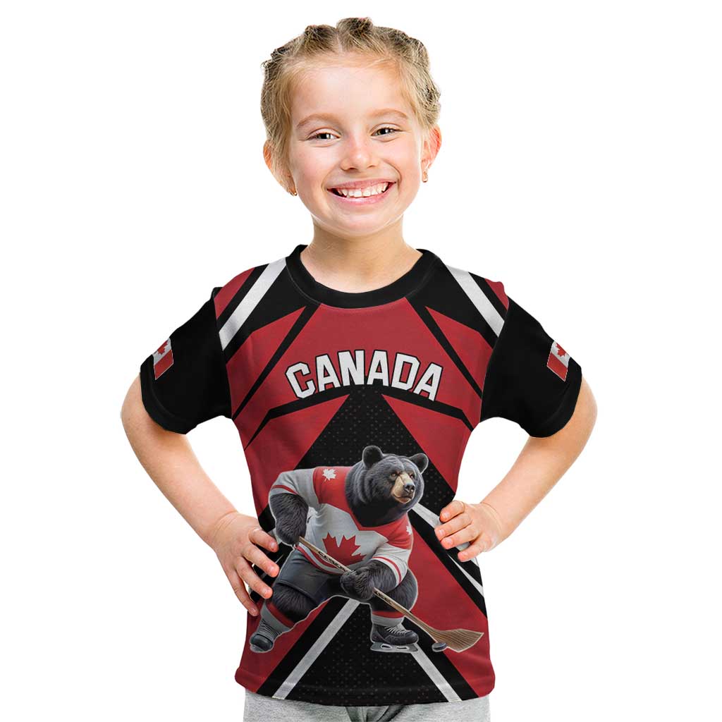 Custom Canada Hockey Kid T Shirt Black Bear Playing Ice Hockey