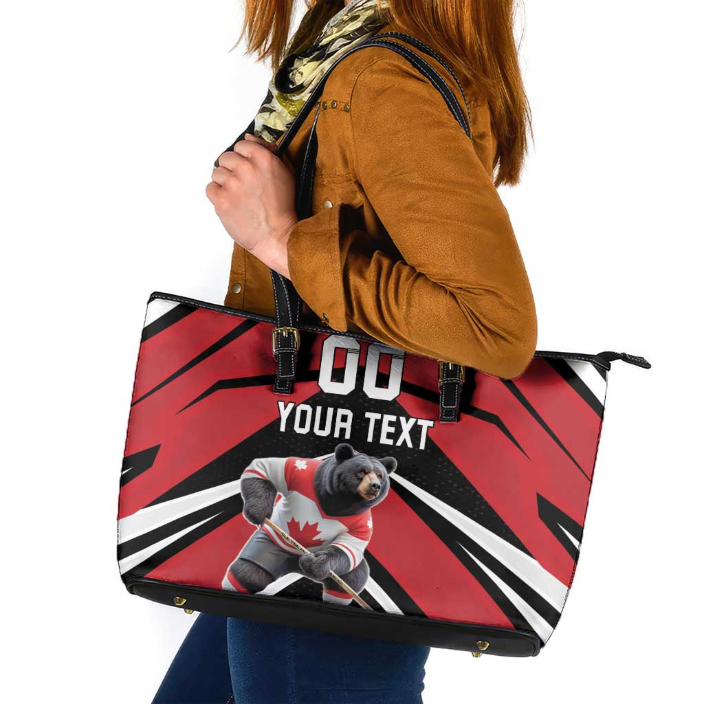Custom Canada Hockey Leather Tote Bag Black Bear Playing Ice Hockey