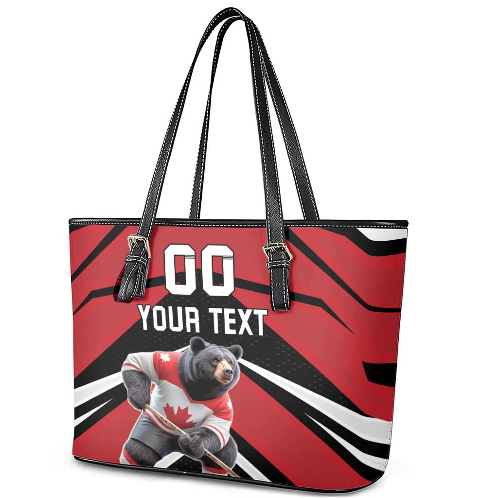 Custom Canada Hockey Leather Tote Bag Black Bear Playing Ice Hockey