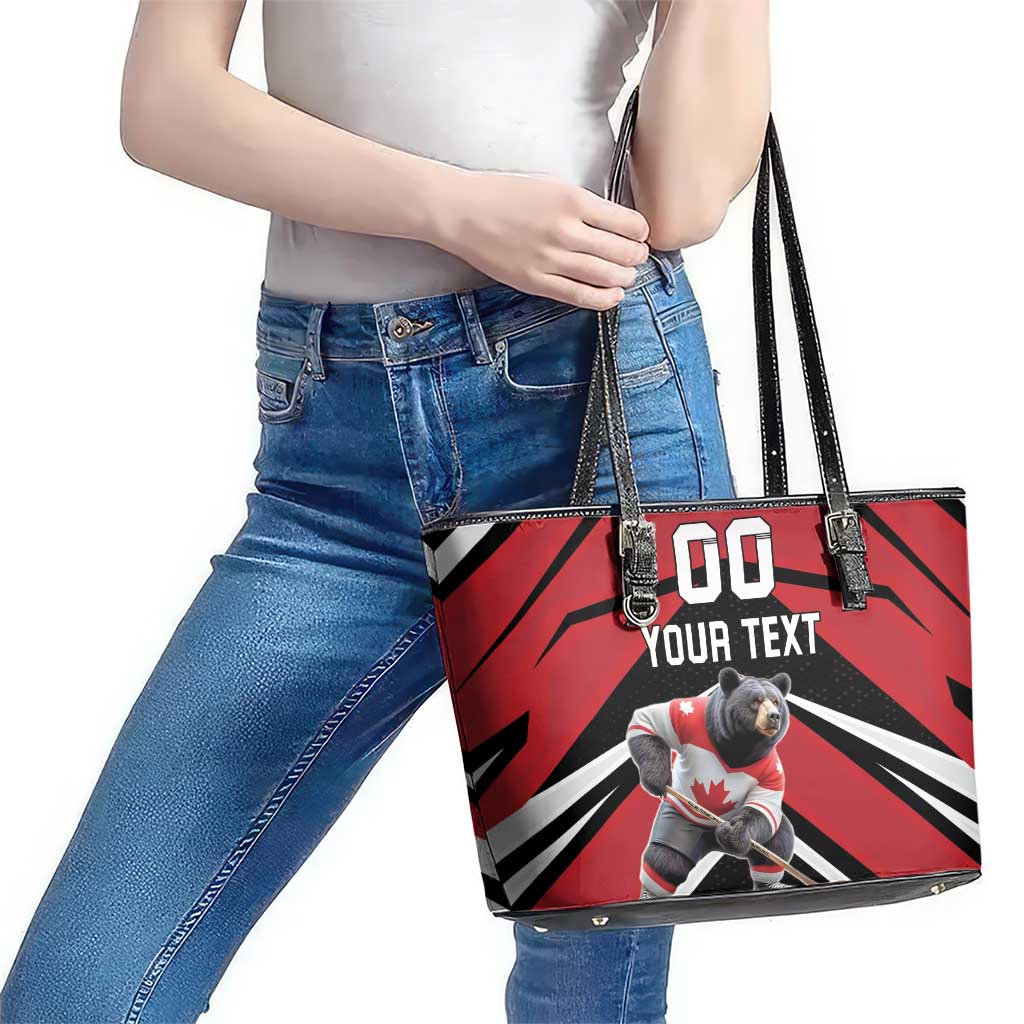 Custom Canada Hockey Leather Tote Bag Black Bear Playing Ice Hockey