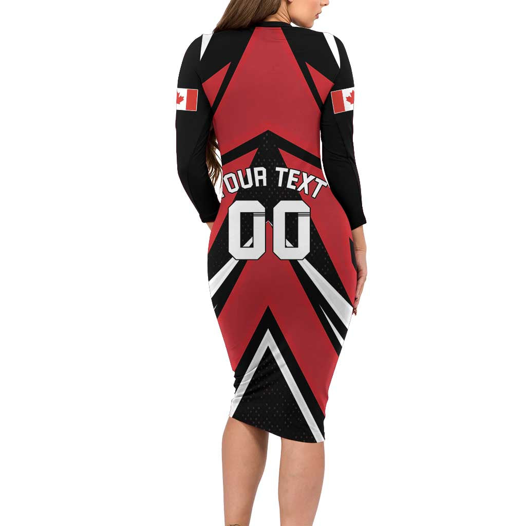 Custom Canada Hockey Long Sleeve Bodycon Dress Black Bear Playing Ice Hockey