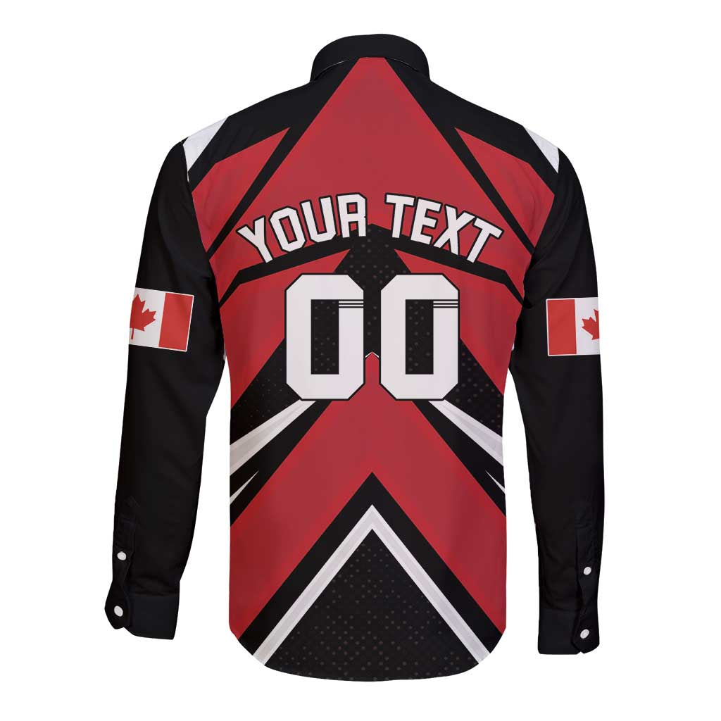 Custom Canada Hockey Long Sleeve Button Shirt Black Bear Playing Ice Hockey