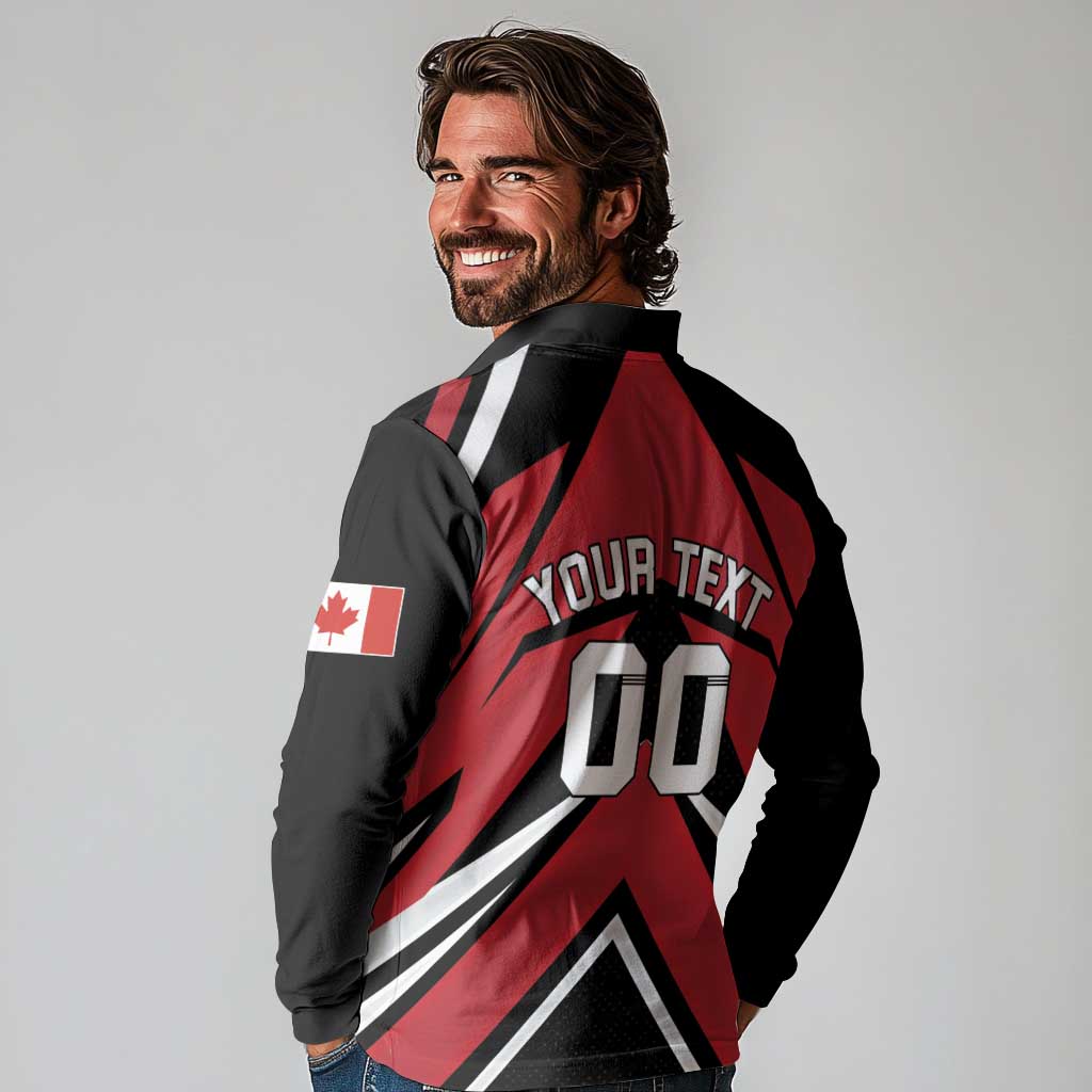 Custom Canada Hockey Long Sleeve Polo Shirt Black Bear Playing Ice Hockey