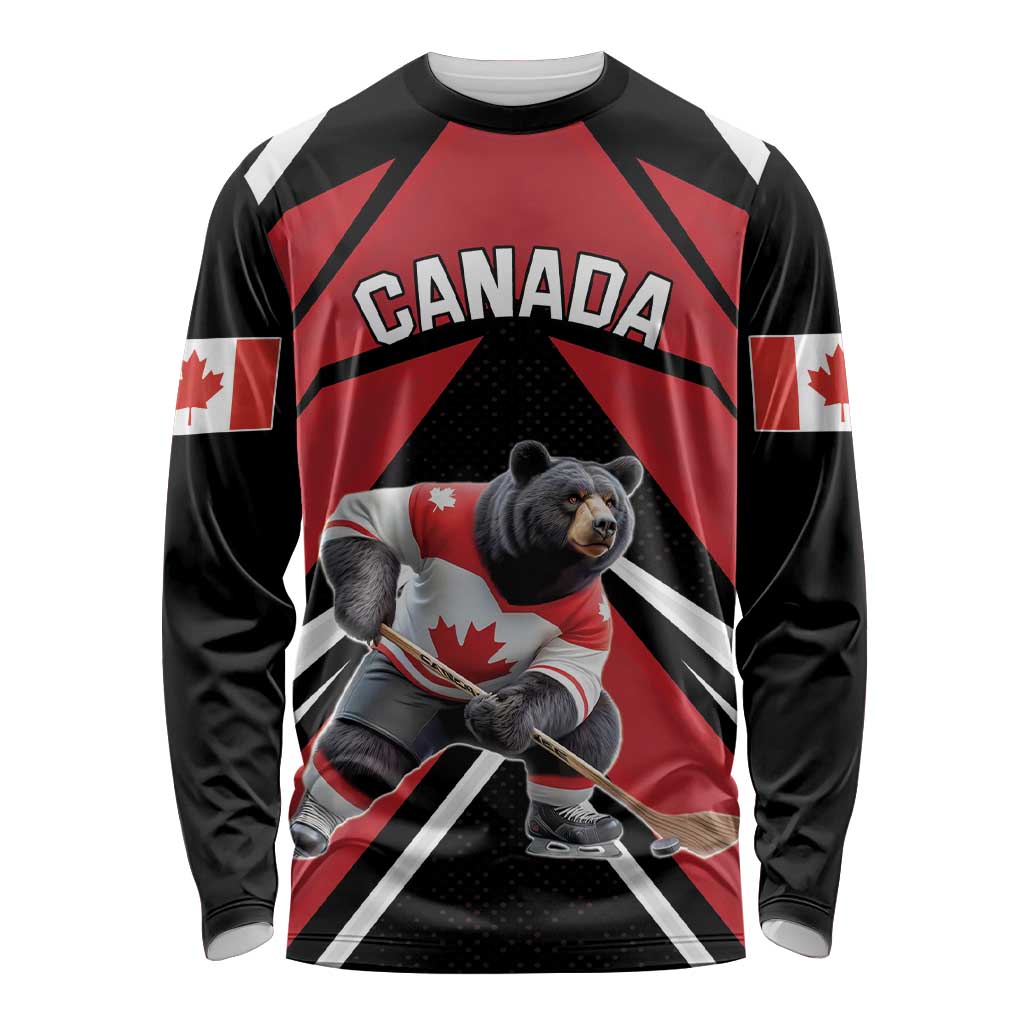 Custom Canada Hockey Long Sleeve Shirt Black Bear Playing Ice Hockey