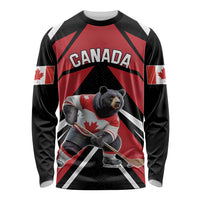 Custom Canada Hockey Long Sleeve Shirt Black Bear Playing Ice Hockey