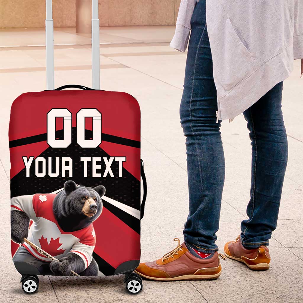 Custom Canada Hockey Luggage Cover Black Bear Playing Ice Hockey