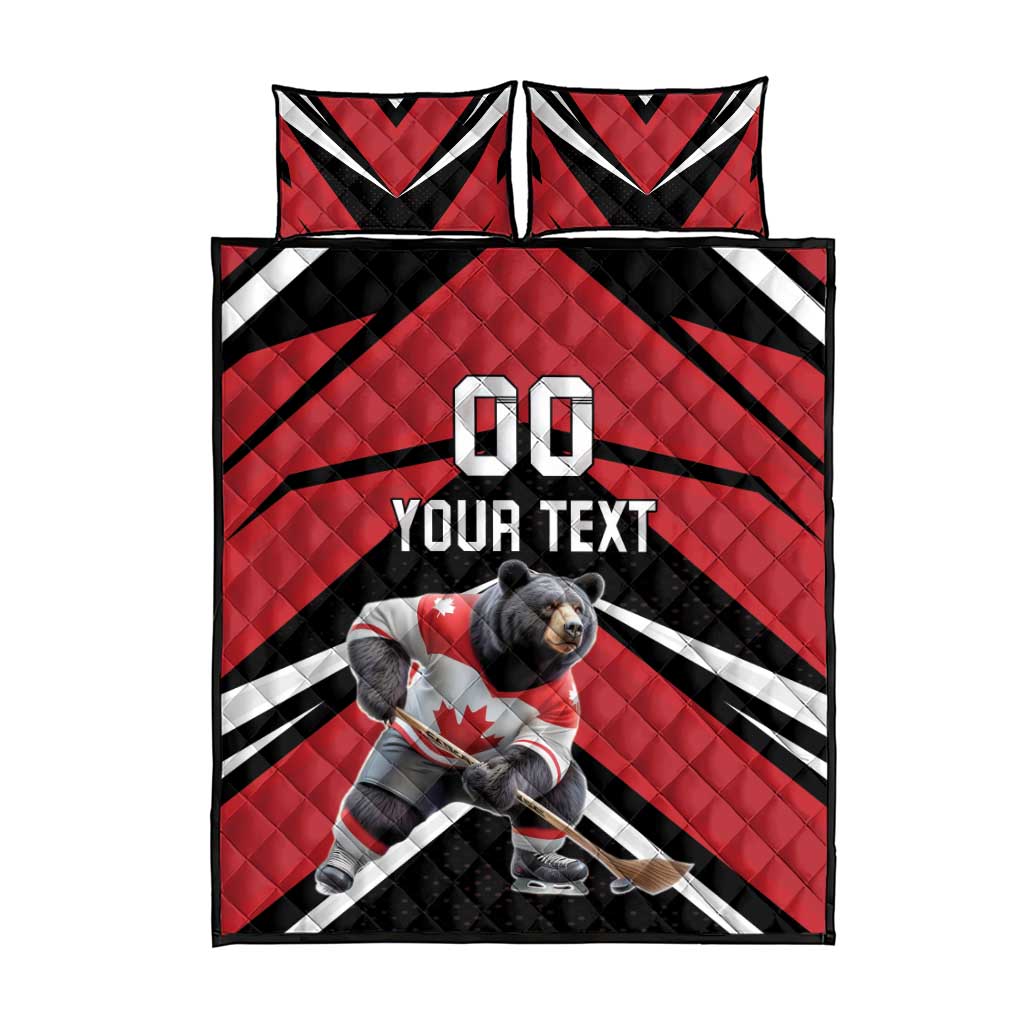 Custom Canada Hockey Quilt Bed Set Black Bear Playing Ice Hockey